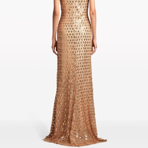 Tadashi Shoji Gold Sequined Diamond Gown - Picture 4 of 5